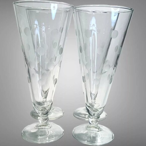 Vintage Mountaineer Etched Crystal Pilsner Glasses Set Of 4 Coin Dot Design Eleg - Picture 6 of 7